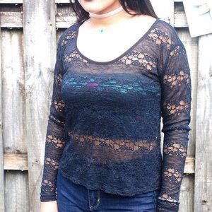Black Lacey Long- Sleeve Top